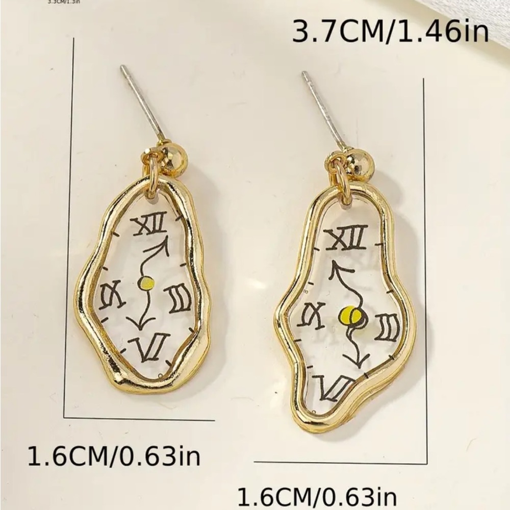 Gold Melting Clock Dangle Earrings - Picture 3 of 4